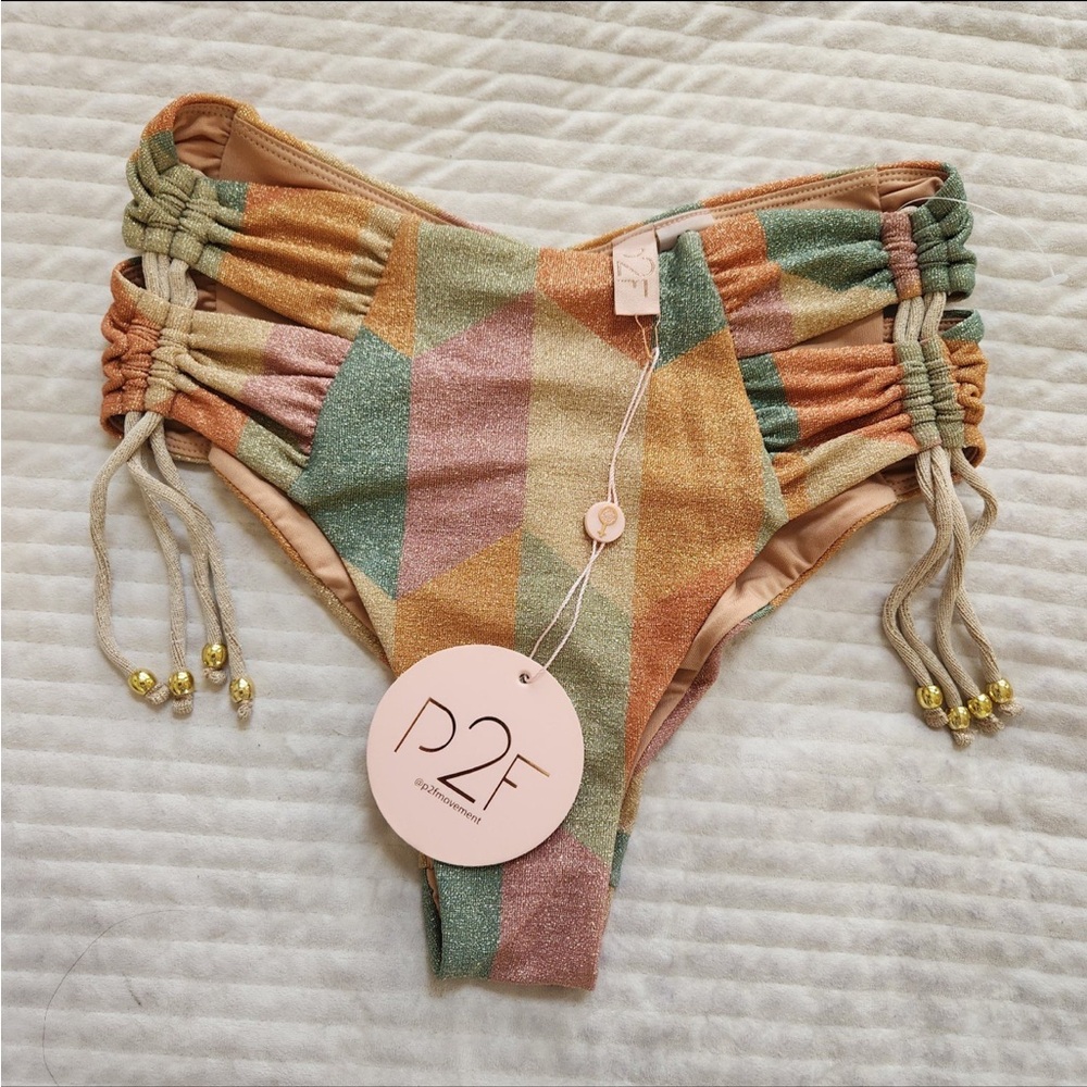 NWT Power 2 The Flower Vesta Metallic Swim Bikini Bottom size S